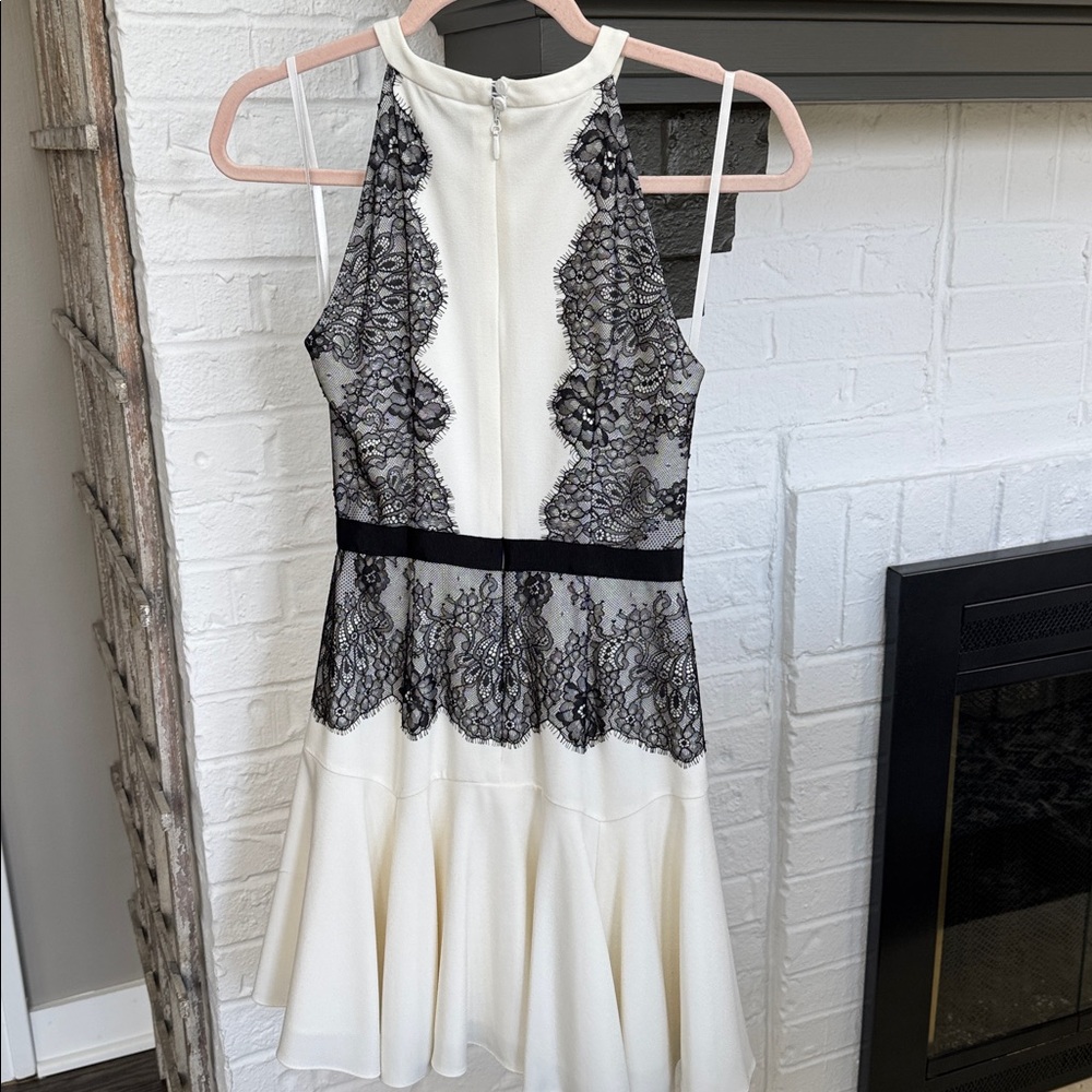 BCBGMaxAzria Ivory Dress with Black Lace Overlay - Picture 5 of 9